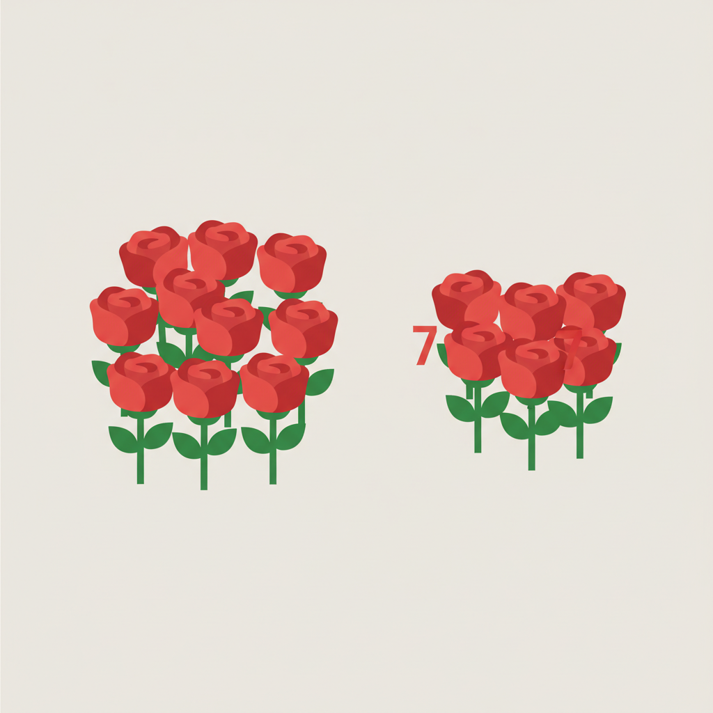 A group of 12 roses and a group of 7 roses.